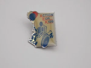 Action For Kids pin badge child with wheelchair and 3 balloons - Picture 1 of 2