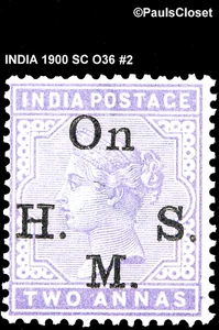 INDIA 1900 SC O36 QUEEN VICTORIA OFFL STAMPS VIOLET OP On H.M.S. 2a MVLH F/VF #2 - Picture 1 of 2