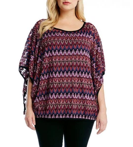 Karen Kane Nuevo Kimono Manga Flame Stitch Crochet Knit Multi-color Top Size 0X - Imagen 1 de 1
