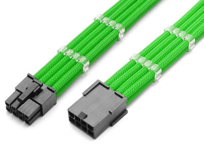 8 Pin PCIE GPU Extension Cable Green Sleeved 30cm Shakmods + 2 Cable Combs - Image 1 of 3