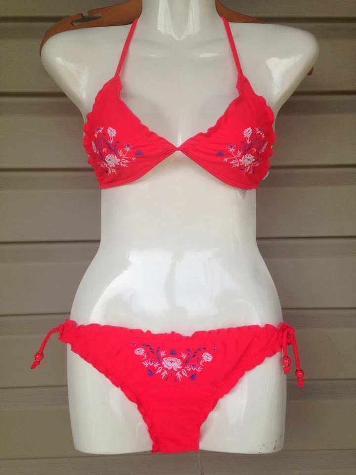 SEAFOLLY NIÑAS BELLA BOHO TRIKINI 2 PIEZAS BIKINI CONJUNTO DE BAÑO FLURO ROJO TALLA 14 $56 Foto 1 de 1