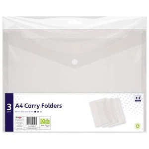 A4 Carry Folders - 3 Pack Clear Document Wallets Filing Storage Homework File - Picture 1 of 1