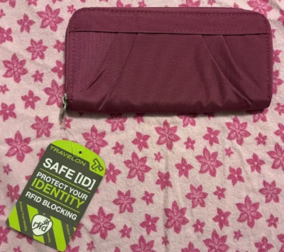 Nuevo TRAVELON Negro Seguro Protección de Identificación Bloqueo RFID Viaje Bolso sin asas Billetera Púrpura Foto 1 de 4