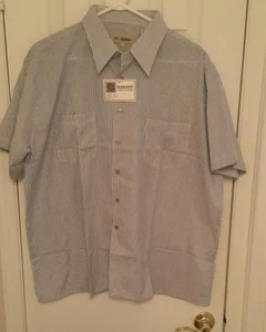 BNWT HABAND MEN'S  Casual Shirt  sz XL  17 Neck Blue/White Stripe  Short Sleeve - Picture 1 of 3