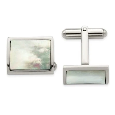 Stainless Steel Polished Mother Of Pearl Cufflinks - Image 1 of 3