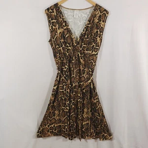 Serra Damen Gr. L Wild Animal Print ärmellos Faux Wickelkleid braun schwarz - Bild 1 von 6