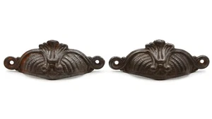 Pair of 5 in. Art Deco Black Cast Iron Cup Bin Pulls - Picture 1 of 5