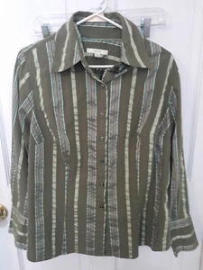 Merona Womens Size 16W Buttoned Green Striped Fall Autumn Casual Dress Shirt - Picture 1 of 7