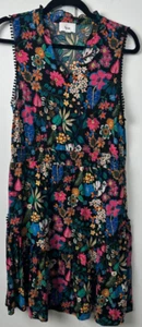 Fyve Blumen Kleid Damen Gr. L Stufen Bommelbesatz Boho Viskose B2 - Bild 1 von 7