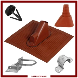 Set de Fixation pour Mât de Diamètre 48 mm Tuile avec Passage de Câble Rouge - Photo 1/6