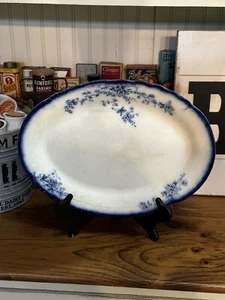 Antique La Belle China Flow Blue Oval Platter 1 Wheeling Pottery Platter 1890’s - Picture 1 of 10
