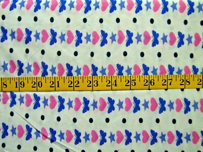BLUE BUTTERFLIES N PINK HEARTS COTTON  KNIT FABRIC 2 WAY STRETCH   33X63 INCHES - Image 1 of 2
