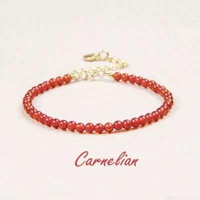 Carnelian 3mm Round Beads Healing Reiki Dainty Women Red Stone Crystal Bracelet - Image 1 of 2