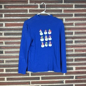 Vintage 1990s Snowman Shirt Designers Originals Studio Joy Shirt Blue Winter M - Picture 1 of 3