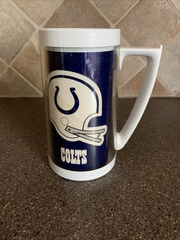 NFL Baltimore Colts Plastic Beer Mug 6 3/8 Vintage 1976 Thermo Serv *small chip* Cover