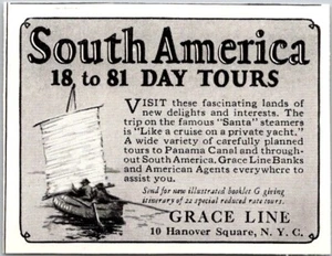 PRINT AD 1926 Grace Line South America 18 to 81 Day Tours SMALL 2.5 x 3 - Picture 1 of 3