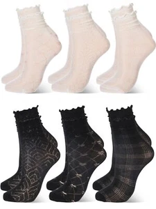 6 Pairs Womens Socks Casual Ruffle Ankle Socks Cute Breathable Thin Cool Nylo... - Picture 1 of 7