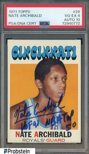 1971 Topps Basketball #29 Nate Archibald Royals HOF PSA 4 PSA/DNA 10 AUTO - Picture 1 of 2