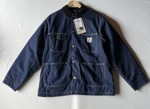 Carhartt Denim Chore Jacket Mens Medium Cotton One Wash Wool Blend Lining New. - Picture 1 of 10