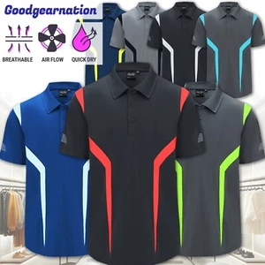 Mens Polo Shirts Collared Short Sleeve Vented Panel Golf Shirt Sport Cool dry - Picture 1 of 41