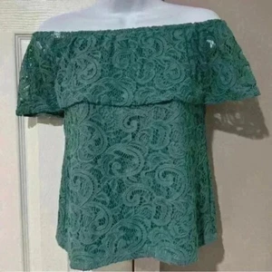TMG Crochet Encaje Hombro Descubierto o Hombro Espuma de Mar Verde Top Pequeño Forrado - Imagen 1 de 5