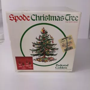 Bicchieri da acqua piedistallo vetro Spode albero di Natale piedistallo oro set di 4 in scatola vintage - Foto 1 di 11