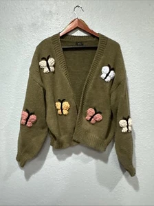 SCHMETTERLING Strickjacke von Debut Langarm Grobstrick Pullover grün Large - Bild 1 von 5