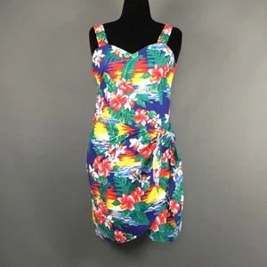 Island Aloha Wear Hawaii Print Faux Wickelkleid 100% Baumwolle Größe L - Bild 1 von 14