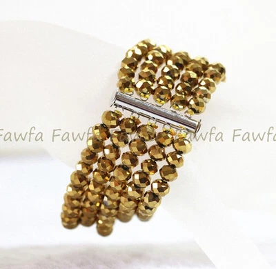 Pulseira de contas Rondelle vidro cristal AB multicolorida facetada 5 fileiras 4x6mm 7,5"" - Imagem 1 de 4