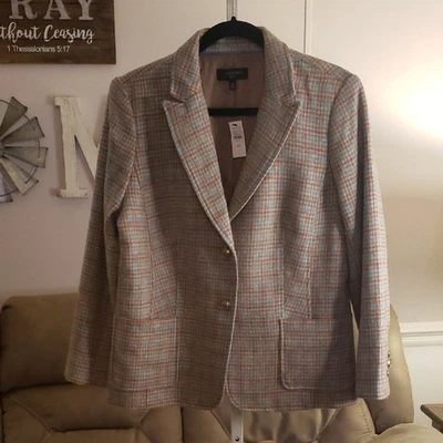Blazer para mujer Talbots de lana pata de gallo a cuadros nuevo con etiquetas talla 16P Foto 1 de 4