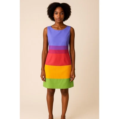 Positive attitude 100% Silk Color block Sleeveless Dress vintage 90s size 10 - Image 1 of 4