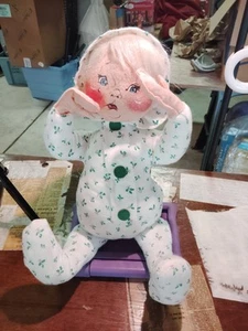Annalee Christmas SITTING/CRYING Baby Doll in Layette 1990 Holly PJS 13” NWT - Picture 1 of 5
