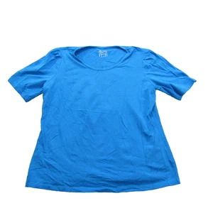 Denim & Co  Essentials Shirt Womens Medium Blue Short Sleeve Stretch Top Tee - Picture 1 of 8