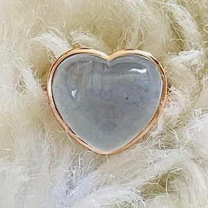 Pretty 9ct Rose Gold On 925 Silver 10ct Aquamarine Cabochon Blue Heart Ring - Picture 1 of 12
