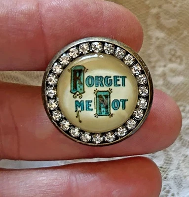 Pair Vintage Art  Victorian Friendship  Studio Glass Dome Buttons  Rhinestone - Image 1 of 3