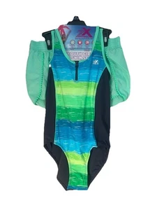 Zeroxposur Youth Girls M 10/12 Swimsuit 2 Pc Set Blue/Green/black W/ Shorts NWT - Picture 1 of 8