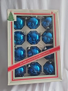 Palline di vetro natalizie vintage anni 70 Essex Franke Co. blu 2" decorazioni 12 lampadine in scatola - Foto 1 di 11