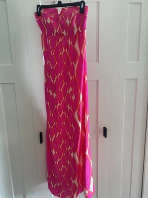 Nuevo con etiquetas Maxi Vestido Alice & Trixie Fontaine Seda en Abstracto Rosa/Naranja Sin Tirantes S Foto 1 de 4