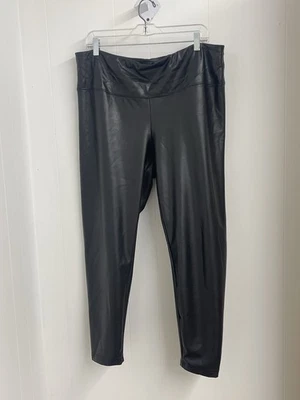 Catherine Malandrino Woman Faux Leather Legging Black Size 1X Stretch High Waist - Image 1 of 4