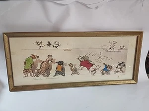 Vintage Kunstdruck Schmutzige Hunde von Paris "Ewige Feinde" gerahmt Pisser 21x9" Welpe - Bild 1 von 13
