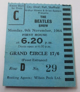 The Beatles 1964 Sheffield City Hall Ticket Stub 9th November First House 1964 - Picture 1 of 3