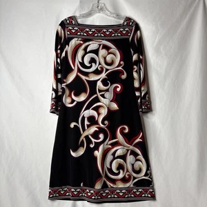 White House Black Market Women’s M Black Swirl Career Classic Red 3/4 Midi Dress - Picture 1 of 5
