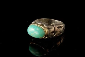 DIAN MALOUF CABOCHON GRÜNER TÜRKIS 14K GOLD STERLING RING SIEGELRING LT - Bild 1 von 1