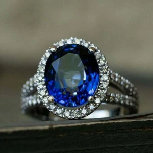 Anillo de compromiso de zafiro azul de 5,50 quilates anillo de plata de ley 925 para unisex - Imagen 1 de 5