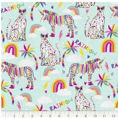 FQ Fat Quarter 18x20" Tela Algodón Cebra Guepardo Arco Iris Coser Edredón Foto 1 de 3