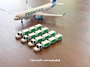 1:400 Model Airport Accessories - 16 Piece Baggage Cart & Tug Set (White/Green) - Picture 1 of 8