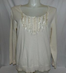CHAPS Women's Ivory Ruffle Trimmed Pullover Sweater Size 2X