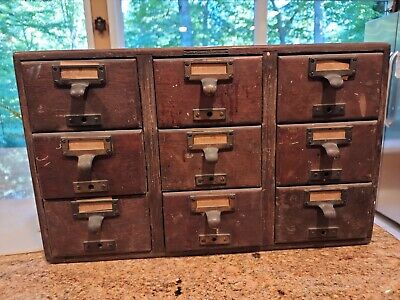 Vintage Antique Library Bureau Solemaker 9 Drawer Library Card Catalogue • 840.16$