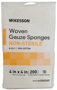 McKesson Spugne di Garza Tessuto Non Sterile 12 Strati Cotone 4 in x 4 in 200 Ct - Foto 1 di 3