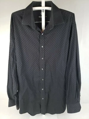 Camisa de vestir Bugatchi Uomo calce clásico negra a cuadros con botones talla XL Foto 1 de 4